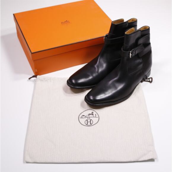 Hermes Mens Black Jodphur Leather Boots Eu 43.5 - US 10.5 +Box - Picture 1 of 12